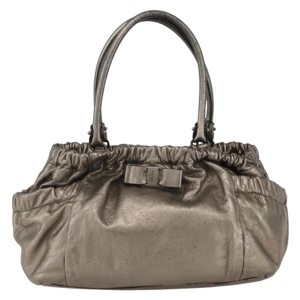 Salvatore Ferragamo Leather Vara Handbag Gold Tone